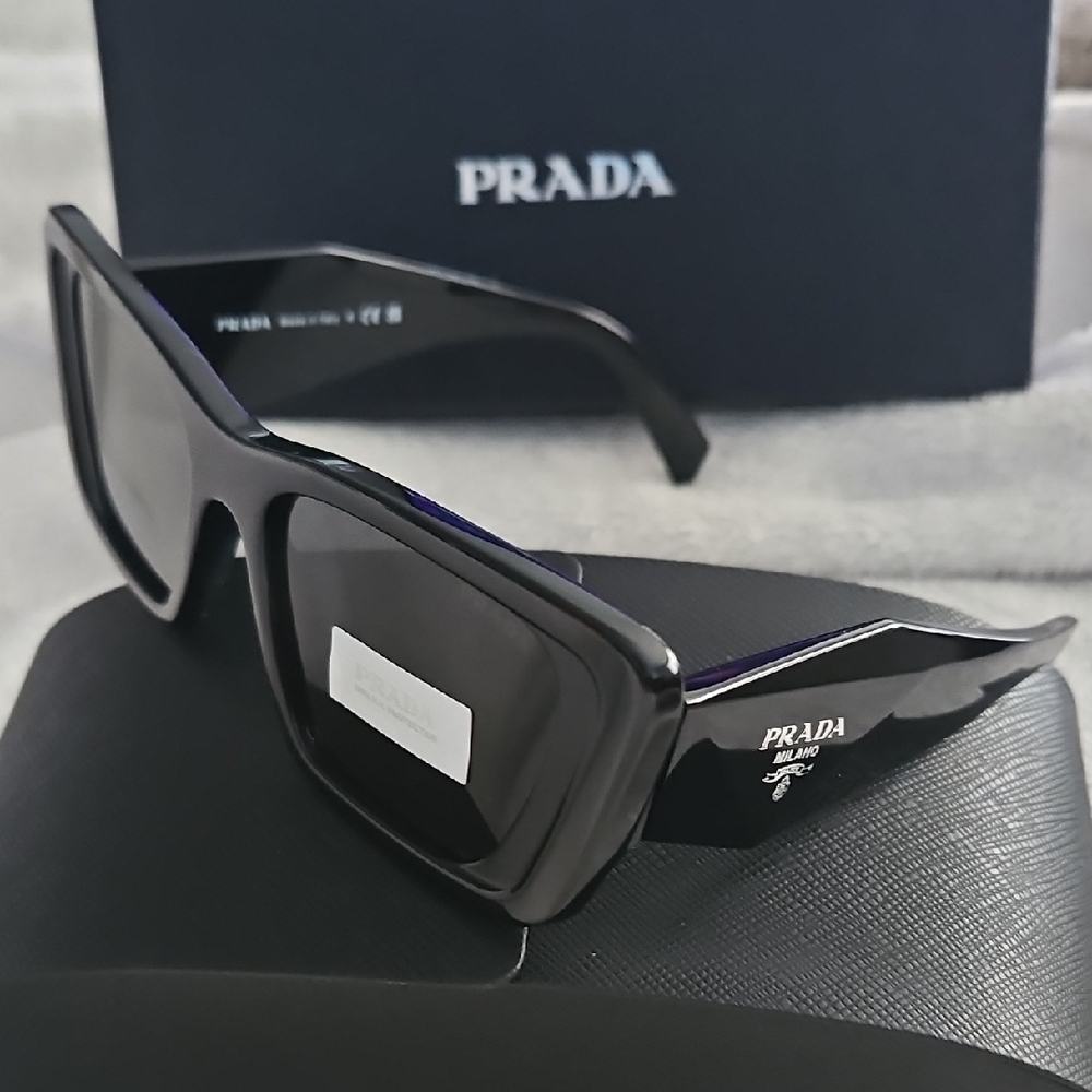 Prada Women’s Black Oversized Rectangular Sunglasses - Picture 3 of 5